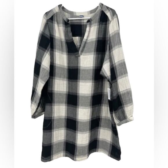 OLD NAVY Black & White Plaid Flannel DRESS Long Sleeves 2X - Picture 5 of 9